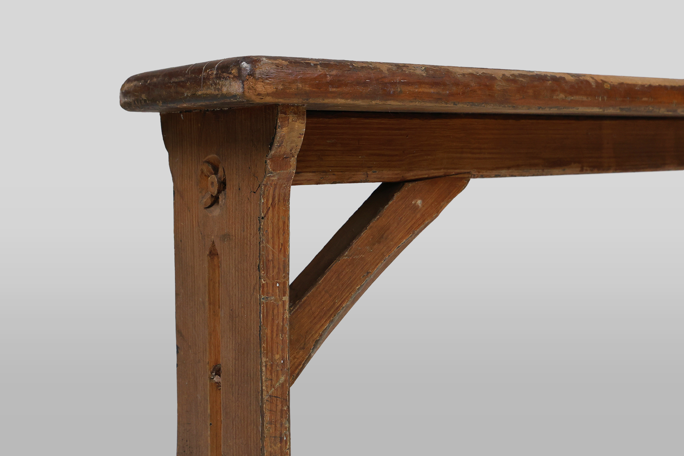 Rustic French bench in oak with carvings and nice patina, ca. 1850thumbnail